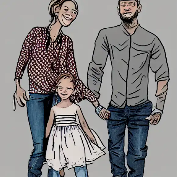 Esta imagen representa un momento familiar alegre con Martiño Rivas, su hija Ayo y el modelo Lily Fofana.