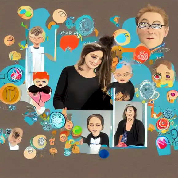 La imagen ilustra la progresión de Blanca Romero y la presencia en línea de su hijo Martin a través de varias etapas, mostrando su crecimiento e interacciones en las plataformas de redes sociales.
