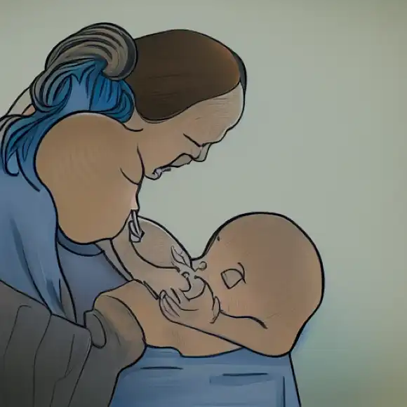 La imagen captura un momento conmovedor entre la madre Dafne y su recién nacido bebé, simbolizando el comienzo de su extraordinario vínculo.