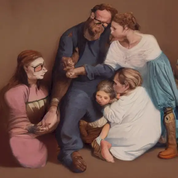 La imagen representa un momento tierno entre Daniel Diges y Alejandra Ortiz-Echagüe, como padres amorosos a sus hijos Galileo y Eliot.