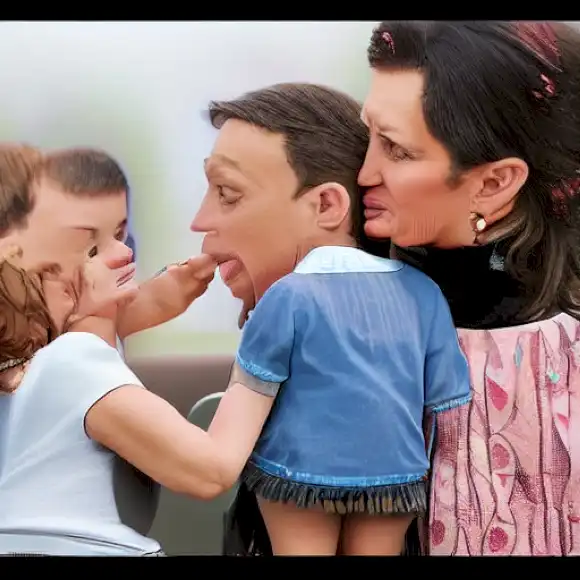La imagen retrata a Nieves Álvarez expresando amor por sus hijos, que recitan con admiración, en una pantalla pública de corazón.