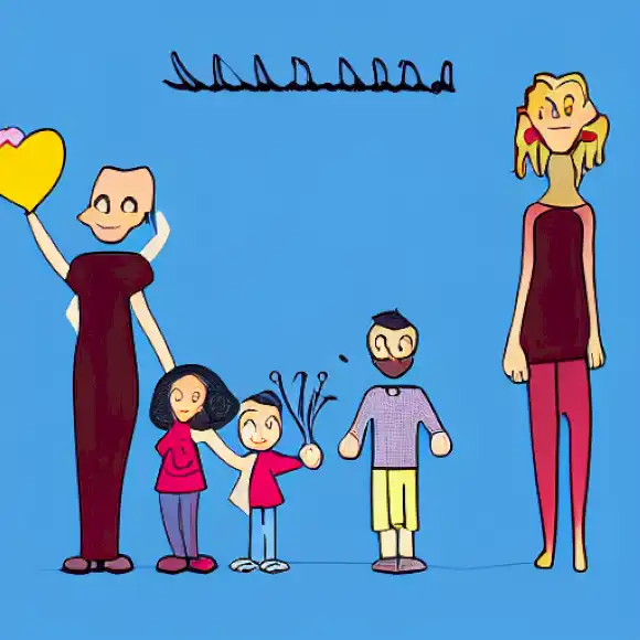 La imagen representa una familia amorosa con una pareja casada y sus dos hijos, celebrando más de 20 años de unión y unión.